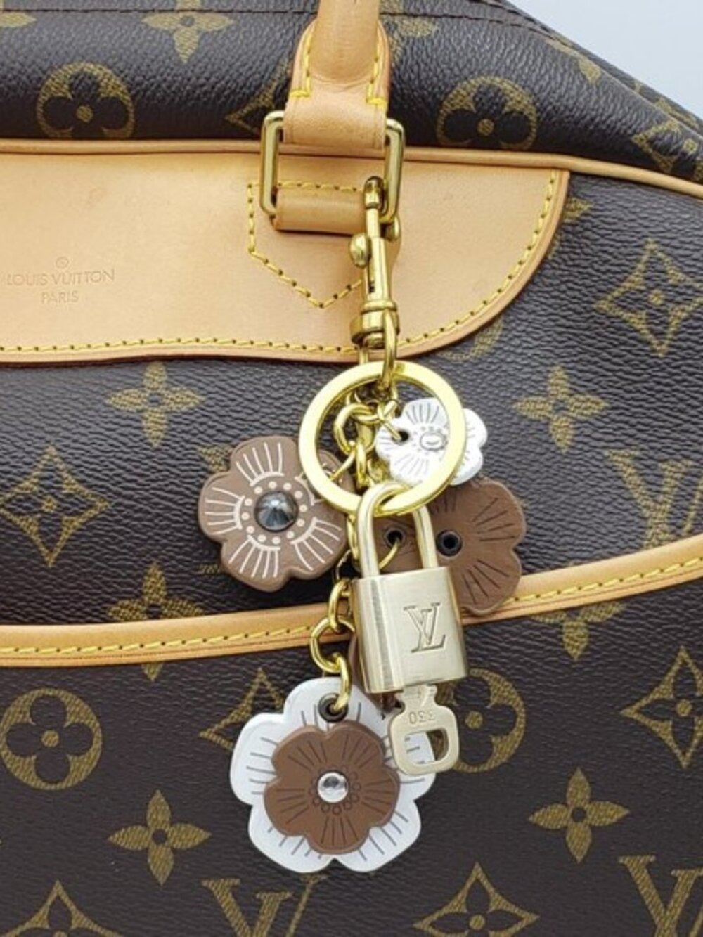 Louis Vuitton Gold Padlock Key 🔒 Authentic LV Charm + Unbranded Flower Keychain